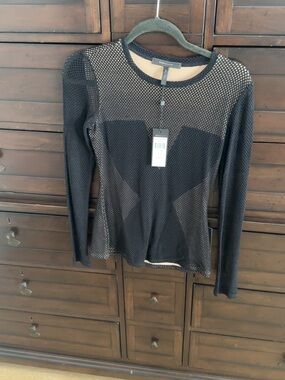BCBGMaxAzria Black Sheer Mesh Long Sleeve Top